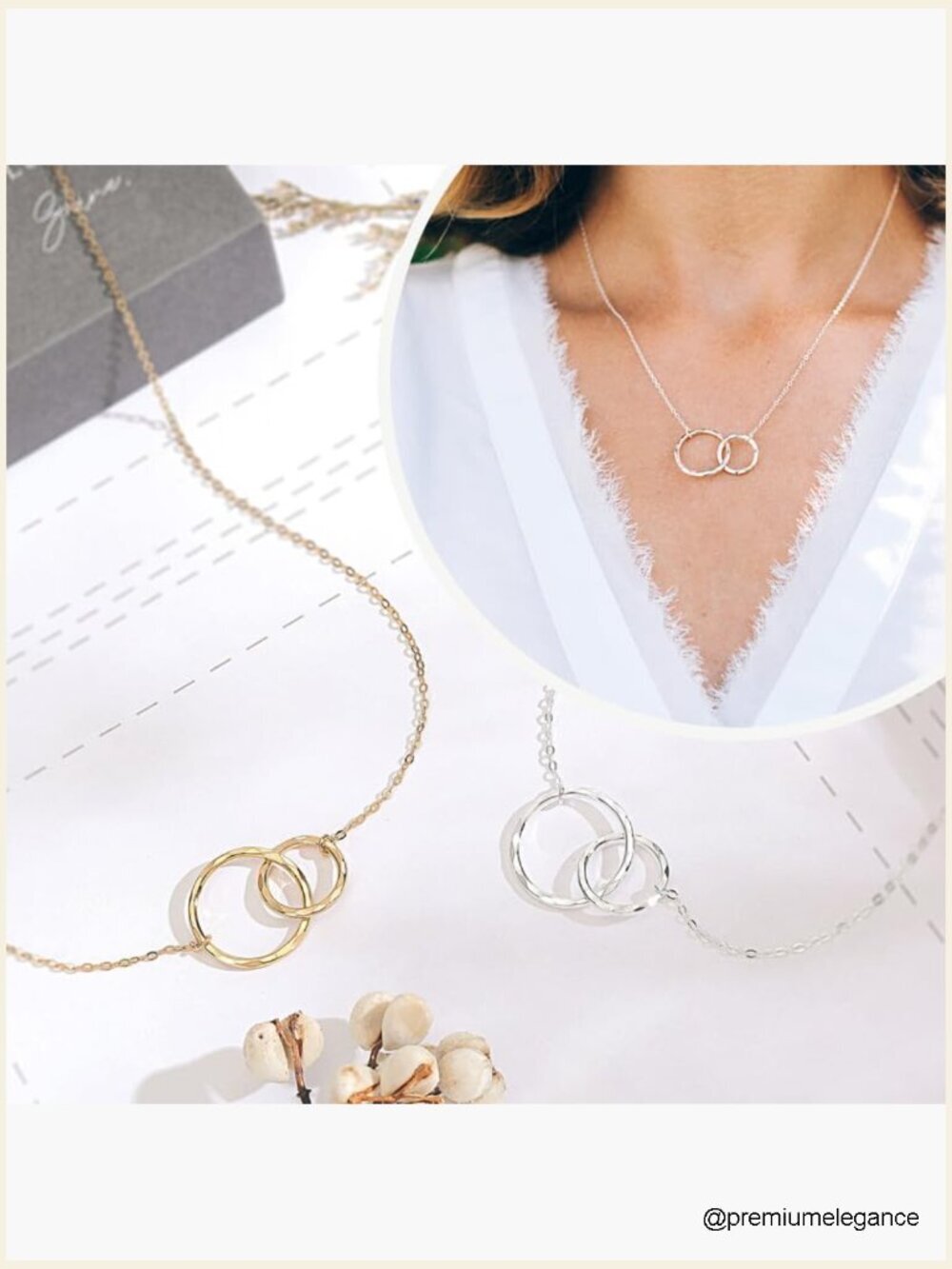 2 Interlocking Rings Necklace Graduation Gift with Card & Box - Picture 2 of 7